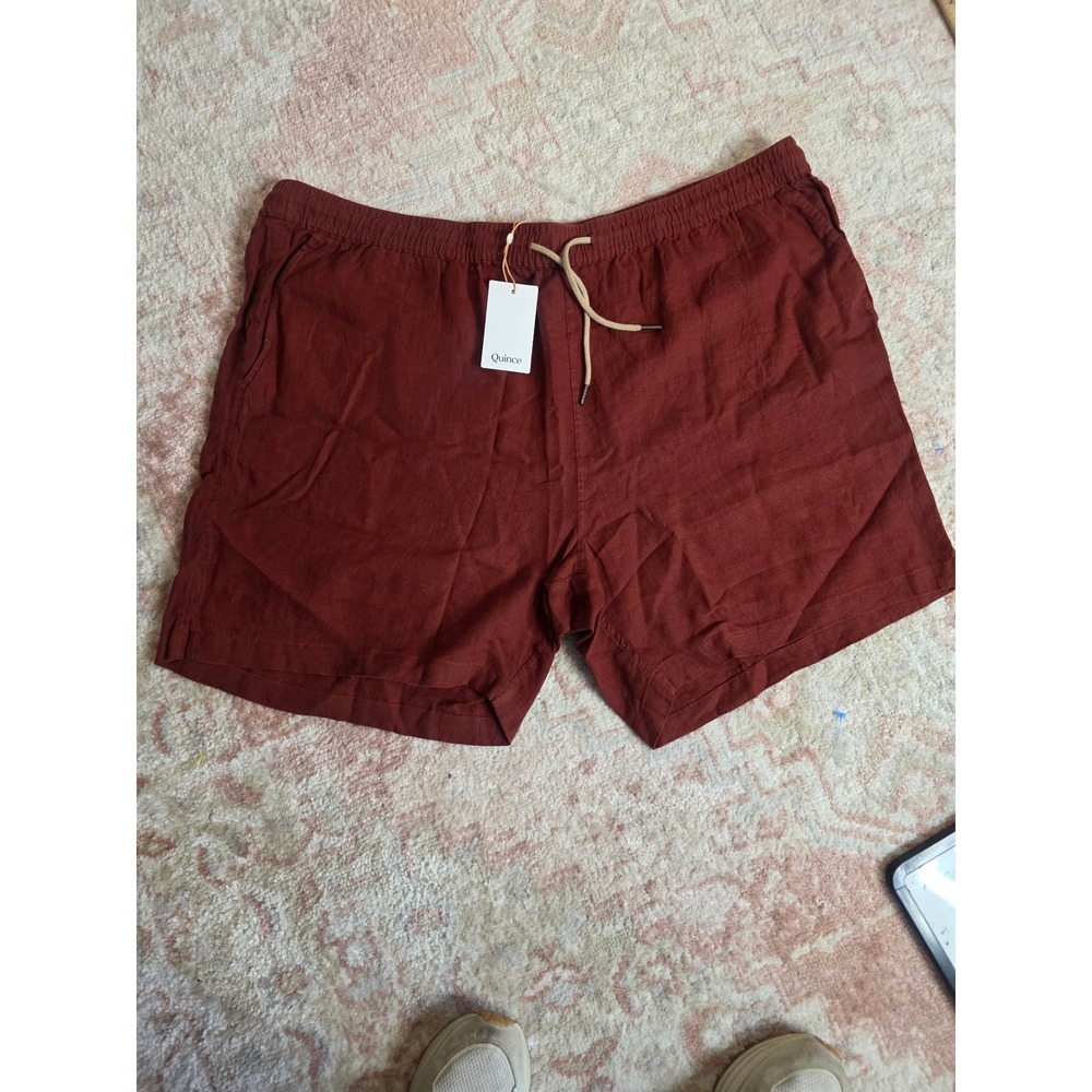 Quince 100% European Linen Drawstring Beach Shorts 7" Brick Red Mens 3XL NWT